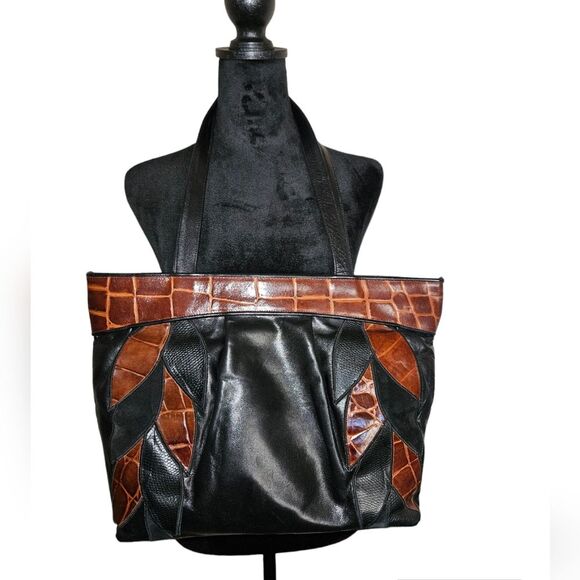 Vintage Susan Gail Floral Croc Embossed Leather Bellido Tote - Picture 2 of 12